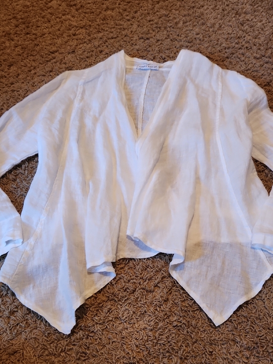 Tempo Paris Tops - Lightweight White Linen Open-Front Women's Jacket